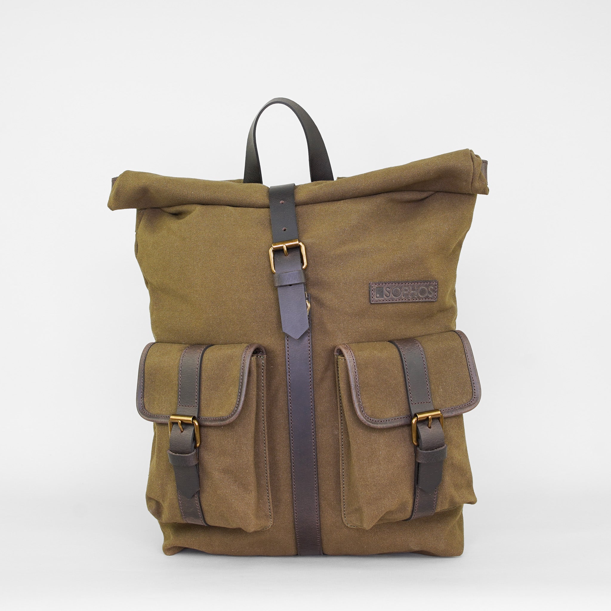 Olive Waxed Canvas Roll Top Rucksack Backpack
